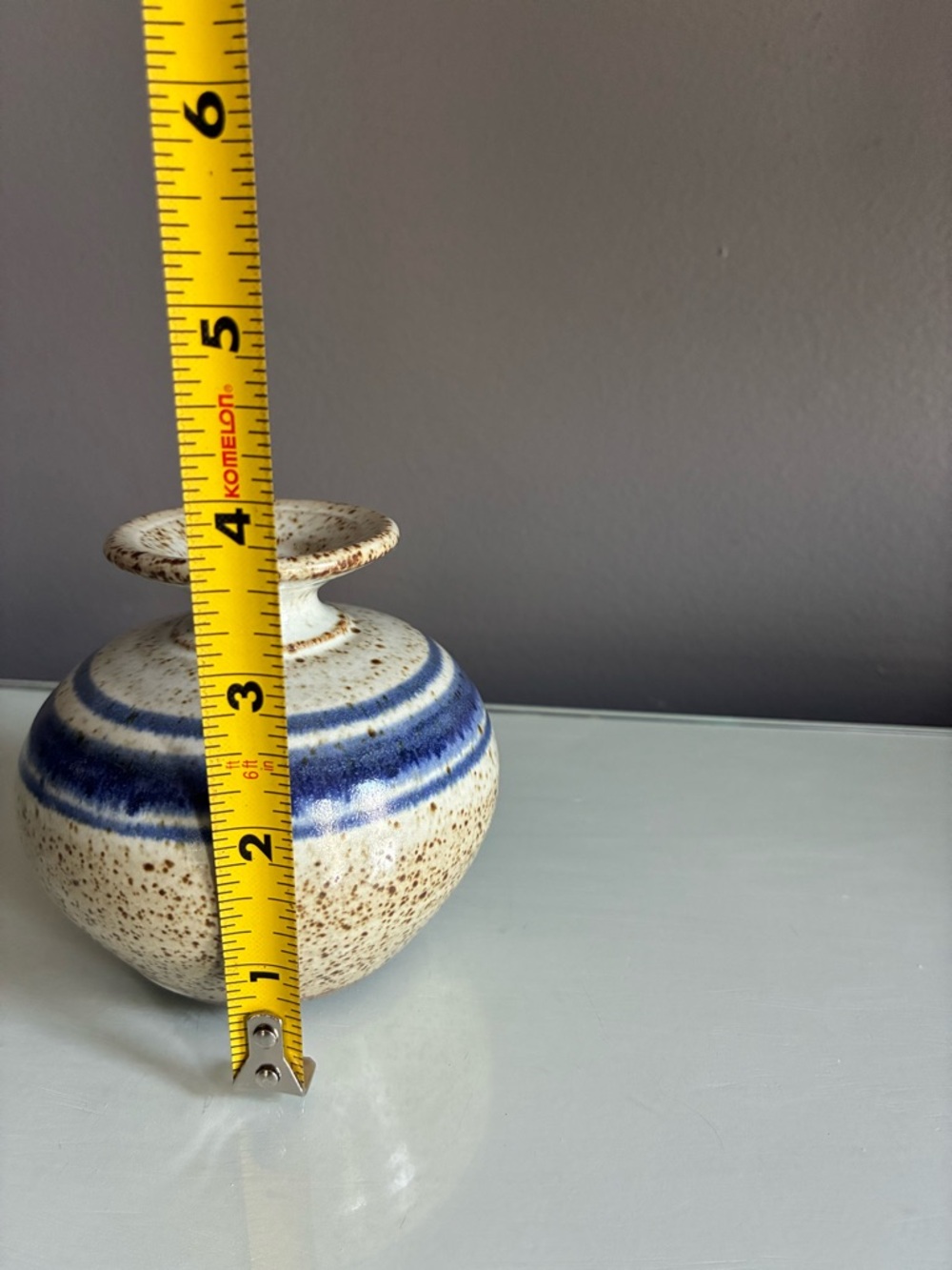 Vintage Ceramic Vase in Cream with Blue Stripes - Picture 4 of 4